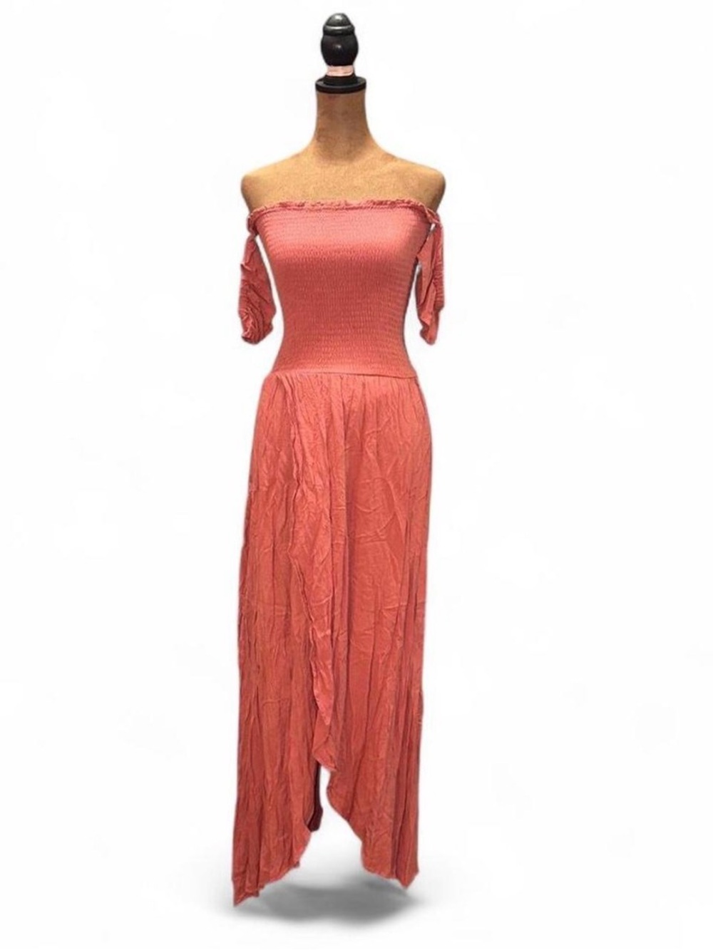 Off-Shoulder Dusty Pink Maxi Dress S Boho Chic